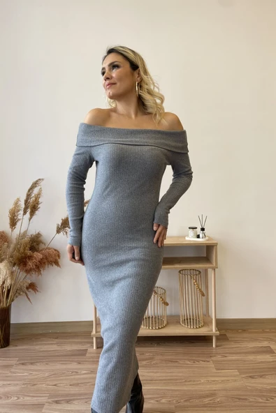 Madonna Yaka Uzun Kollu Kaşkorse Elbise - Resim 10