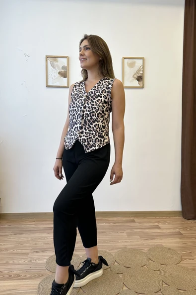 Leopar Desenli Atlas Yelek - Resim 5