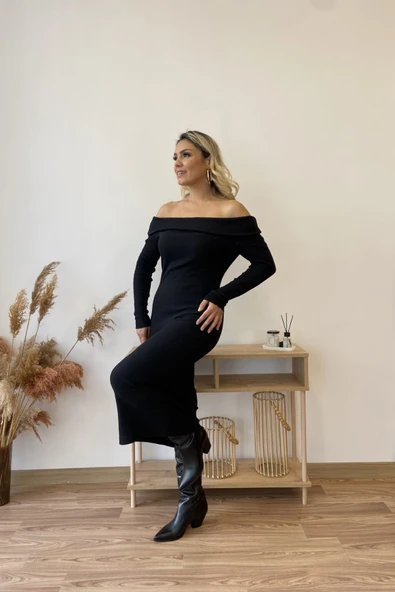 Madonna Yaka Uzun Kollu Kaşkorse Elbise - Resim 5