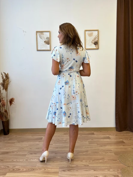 Kruvaze Kapamalı Fırfırlı Midi Süprem Elbise - Resim 3