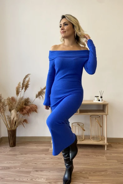 Madonna Yaka Uzun Kollu Kaşkorse Elbise - Resim 12