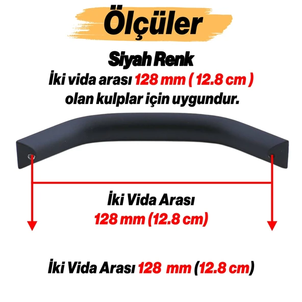 Mobilya Çekmece Mutfak Dolabı Dolap Kulpları Kulbu Kulpu Siyah Metal Kulp 128 mm 12.8 cm - Resim 2