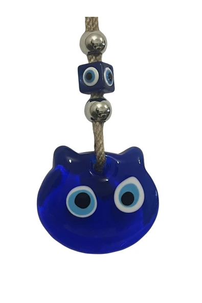 Kedi Figürlü Cam Nazar Boncuğu – El Yapımı - Hediyelik Süs - Dekoratif - Resim 2