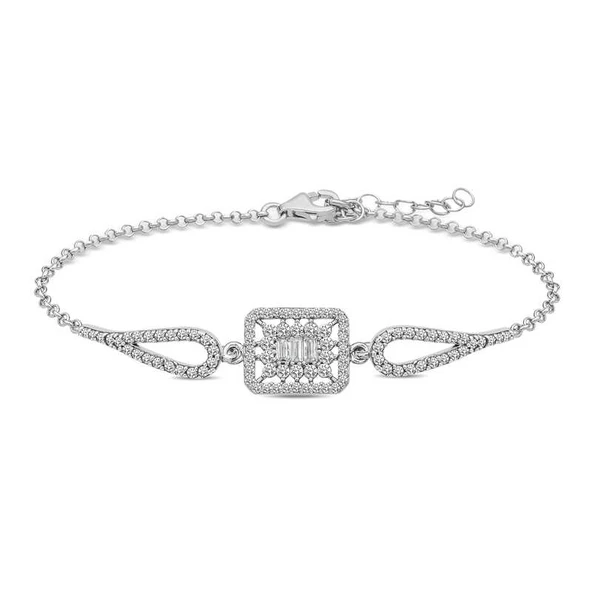 925 Ayar Gümüş Baget Taşlı Bileklik T5063 (770770) ürün görseli 1