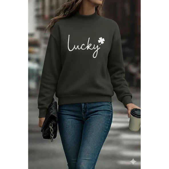 Lucky Life Kadın  Uzun Kollu Bisiklet Yaka Viskon Iki Iplik Bluz - Resim 2