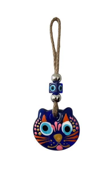 Kedi Figürlü Cam Nazar Boncuğu El Yapımı Hediyelik Süs Dekoratif ürün görseli