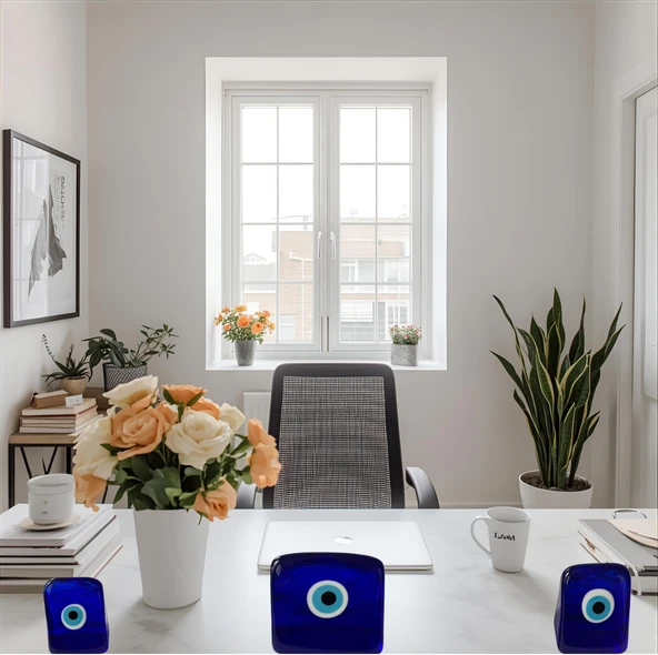 NEVCE STORE Modern Kare Nazar Boncuğu Seti 3’lü Ev & Ofis Dekoru Pozitif Enerji ve Şık Objeler - Resim 4