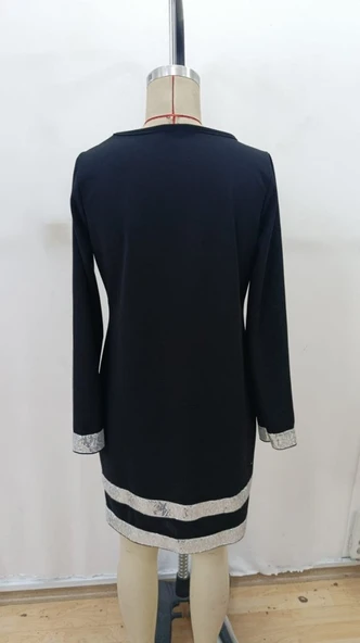 Lucky Life Kadın Uzun Kollu Bisiklet Yaka Mini Ithal Krep Elbise - Resim 7