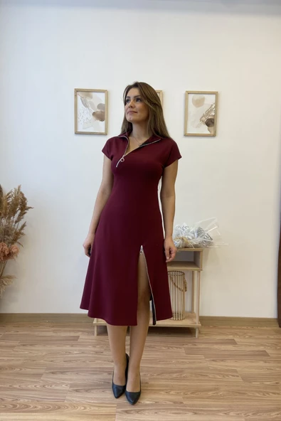 Fermuar Aksesuarlı Modal Kumaş Uzun Elbise - Resim 12