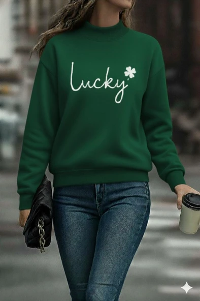 Lucky Life Lucky Life Kadın Uzun Kollu Bisiklet Yaka Viskon Iki Iplik Bluz - Resim 2