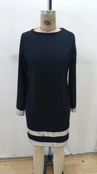 Lucky Life Kadın Uzun Kollu Bisiklet Yaka Mini Ithal Krep Elbise - Resim 5