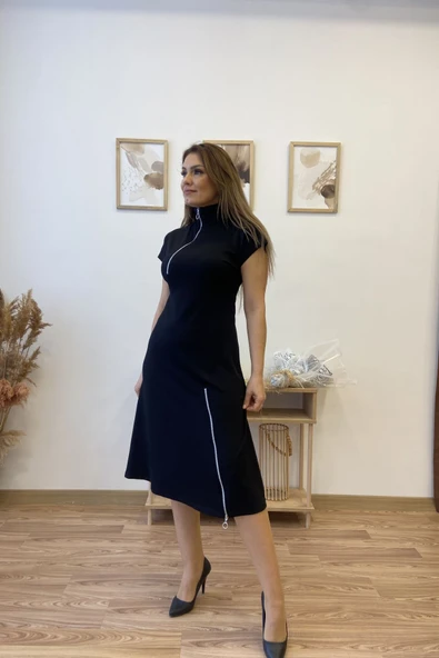 Fermuar Aksesuarlı Modal Kumaş Uzun Elbise - Resim 7