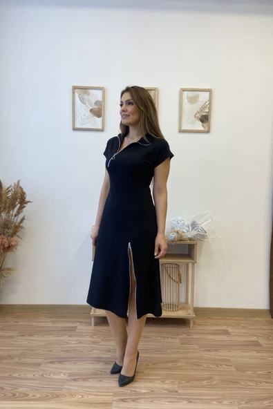 Fermuar Aksesuarlı Modal Kumaş Uzun Elbise - Resim 3