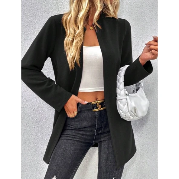 Lucky Life Kadın Uzun Kollu önü Açık Uzun Modal Ceket - Resim 12