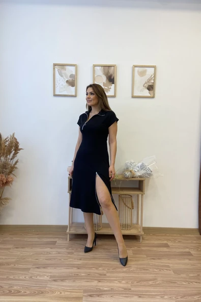 Fermuar Aksesuarlı Modal Kumaş Uzun Elbise - Resim 10