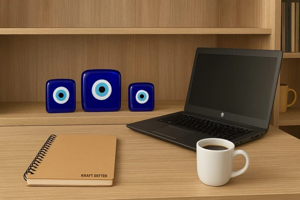 NEVCE STORE Modern Kare Nazar Boncuğu Seti 3’lü Ev & Ofis Dekoru Pozitif Enerji ve Şık Objeler - Resim 2