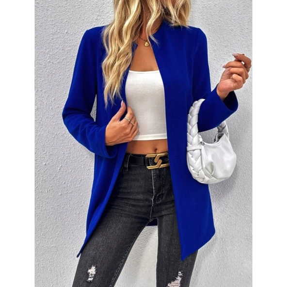 Lucky Life Kadın Uzun Kollu önü Açık Uzun Modal Ceket - Resim 3