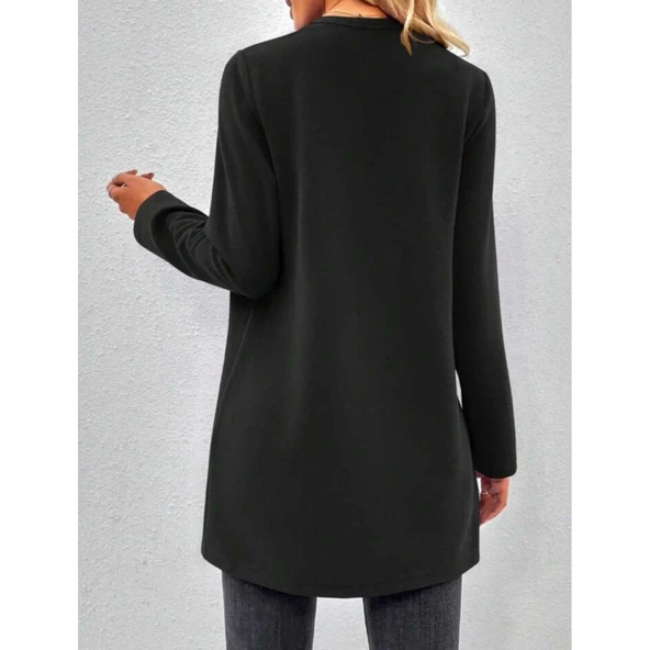 Lucky Life Kadın Uzun Kollu önü Açık Uzun Modal Ceket - Resim 13