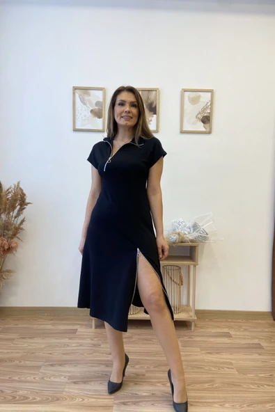 Fermuar Aksesuarlı Modal Kumaş Uzun Elbise ürün görseli