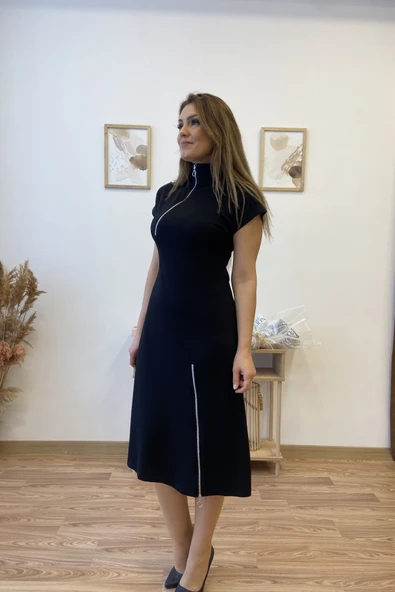 Fermuar Aksesuarlı Modal Kumaş Uzun Elbise - Resim 8