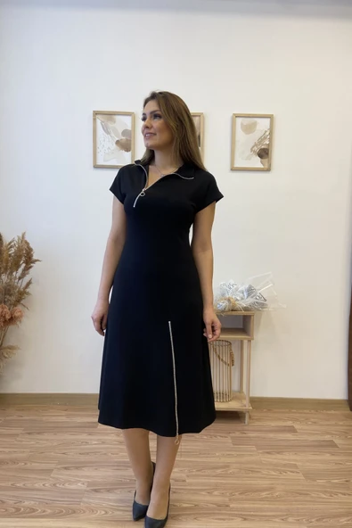 Fermuar Aksesuarlı Modal Kumaş Uzun Elbise - Resim 6