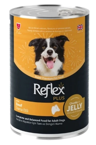 Reflex plus dana etli köpek konserve 12adet 400gr chunks in jelly köpek yaş mama beef jöle içinde et - Resim 3