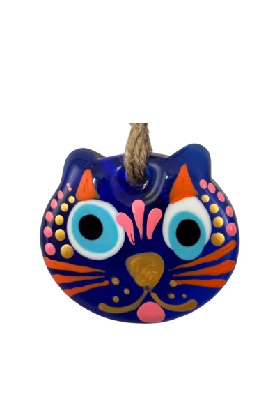 Kedi Figürlü Cam Nazar Boncuğu El Yapımı Hediyelik Süs Dekoratif - Resim 2