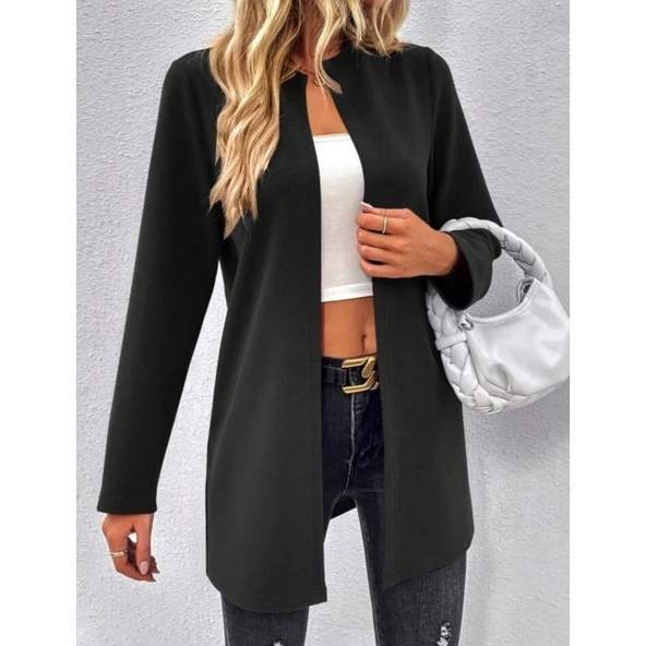 Lucky Life Kadın Uzun Kollu önü Açık Uzun Modal Ceket - Resim 10