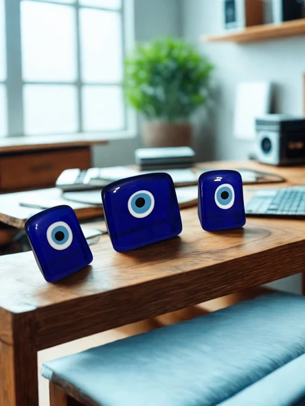 NEVCE STORE Modern Kare Nazar Boncuğu Seti 3’lü Ev & Ofis Dekoru Pozitif Enerji ve Şık Objeler ürün görseli