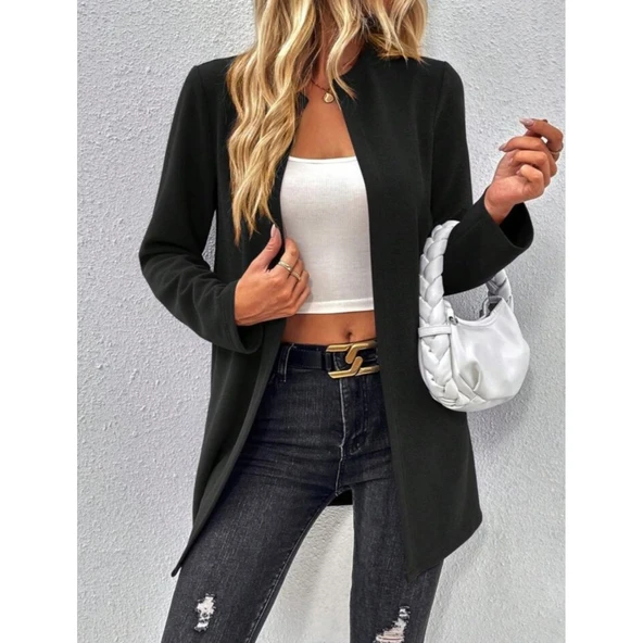 Lucky Life Kadın Uzun Kollu önü Açık Uzun Modal Ceket ürün görseli 1