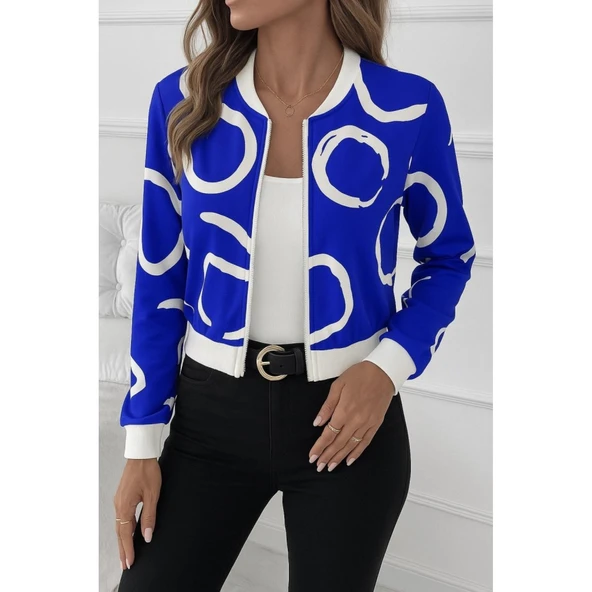 Lucky Life Kadın Uzun Kollu önden Fermuarlı Kısa şardonlu Dalgıç Ceket - Resim 2