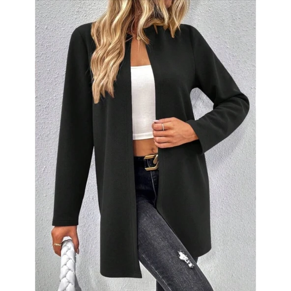 Lucky Life Kadın Uzun Kollu önü Açık Uzun Modal Ceket - Resim 11