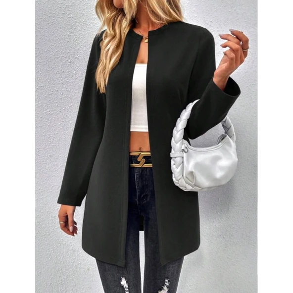 Lucky Life Kadın Uzun Kollu önü Açık Uzun Modal Ceket - Resim 2