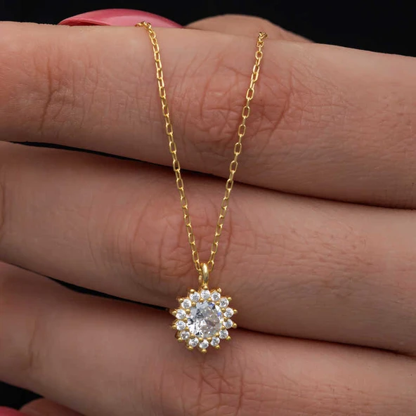 925 Ayar Gümüş Gold Minimal Yuvarlak Anturaj Kadın Kolye T8572 (770770) - Resim 2