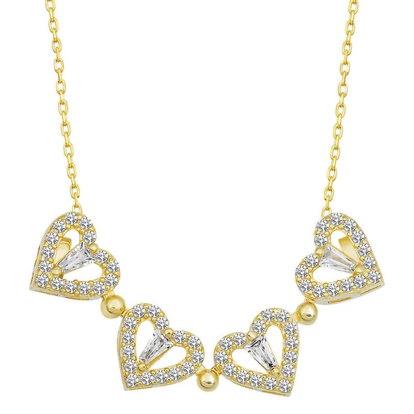 925 Ayar Gümüş Gold Kalpli Açılabilen Yonca Kadın Gümüş Kolye T6980 (770770) - Resim 2