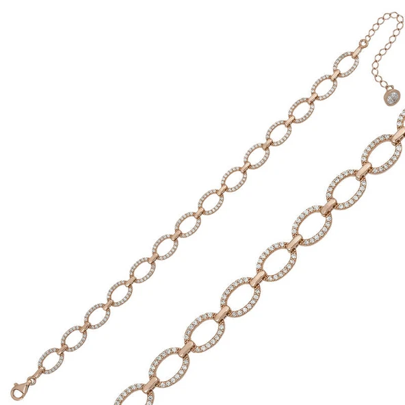 925 Ayar Gümüş Rose Oval Taşlı Bileklik T5853 (770770) ürün görseli