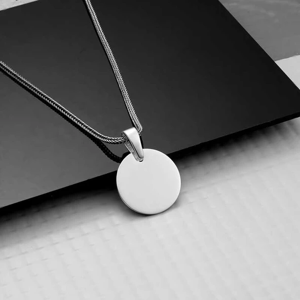 925 Ayar Gümüş Yuvarlak Plaka Kolye T7934 (770770) - Resim 2