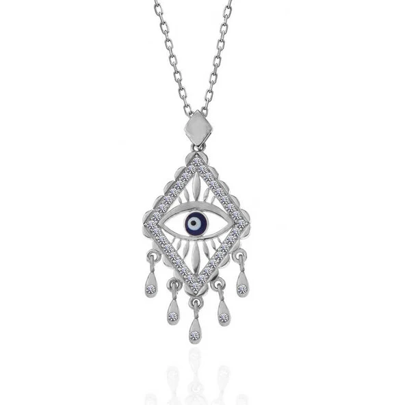925 Ayar Gümüş Nazarlı Göz Kadın Kolye T7485 (770770) - Resim 2