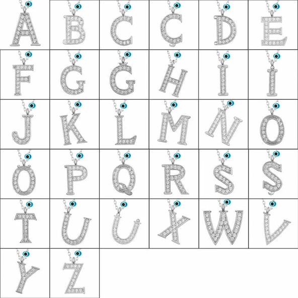 925 Ayar Gümüş Nazar Rodyum M Harfi Kadın Gümüş Kolye T6818 (770770) - Resim 2