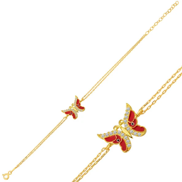 ​925 Ayar Gümüş Gold Mineli Kelebek Bileklik T6222 (770770) ürün görseli 1