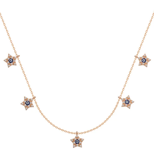 925 Ayar Gümüş Yıldız Nazarlı Şans Kadın Gümüş Kolye T6673 (770770) ürün görseli 1