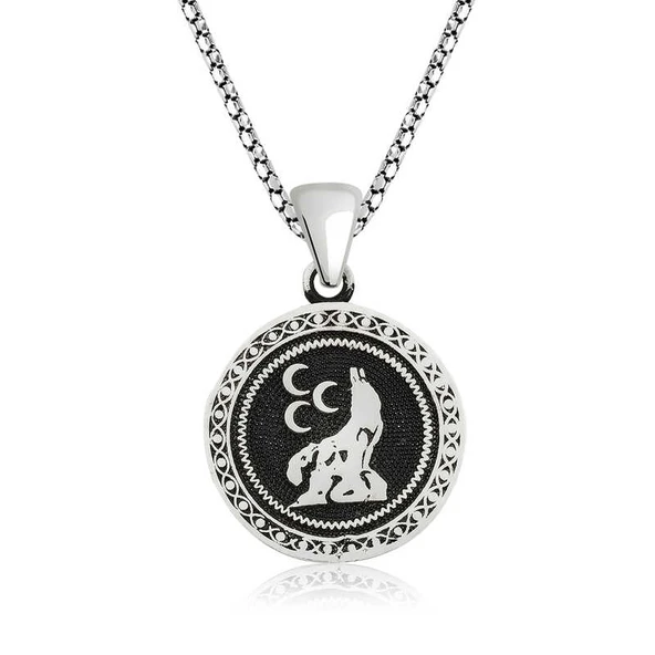 925 Ayar Gümüş Üç Hilal Kurt Gümüş Kolye T4723 (770770) ürün görseli 1
