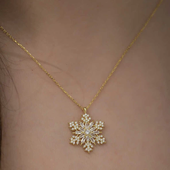 925 Ayar Gümüş Gold Kar Tanesi Kadın Gümüş Kolye T5222 (770770) - Resim 2
