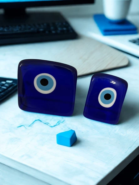 NEVCE STORE Modern Kare Nazar Boncuğu Seti 2'li Ev & Ofis Dekoru Pozitif Enerji ve Şık Objeler - Resim 4