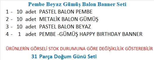 Pembe Gümüş Beyaz Balon-Banner Seti - Resim 2