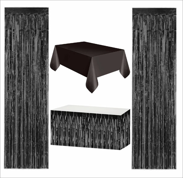 Siyah Masa Örtüsü, Siyah Masa Eteği, 2 Adet Siyah Arka Fon ürün görseli 1