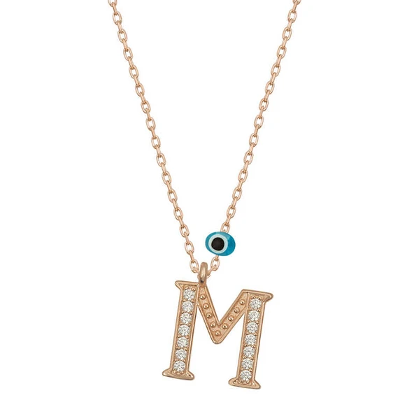 925 Ayar Gümüş Nazar Rose M Harfi Kadın Gümüş Kolye T6882 (770770) ürün görseli 1