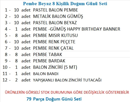Pembe Beyaz 8 Kişilik Doğum Günü Seti - Resim 2