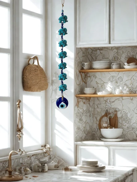 NEVCE STORE 7’li Fil Figürlü Nazar Boncuklu Duvar Süsü Şans ve Bereket Sembolü Dekoratif Aksesuar - Resim 4