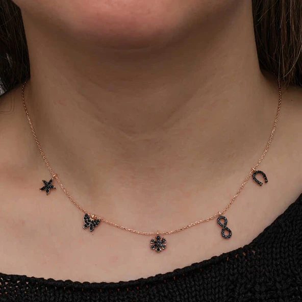 925 Ayar Gümüş Rose Şans Kadın Kolye T8664 (770770) - Resim 2